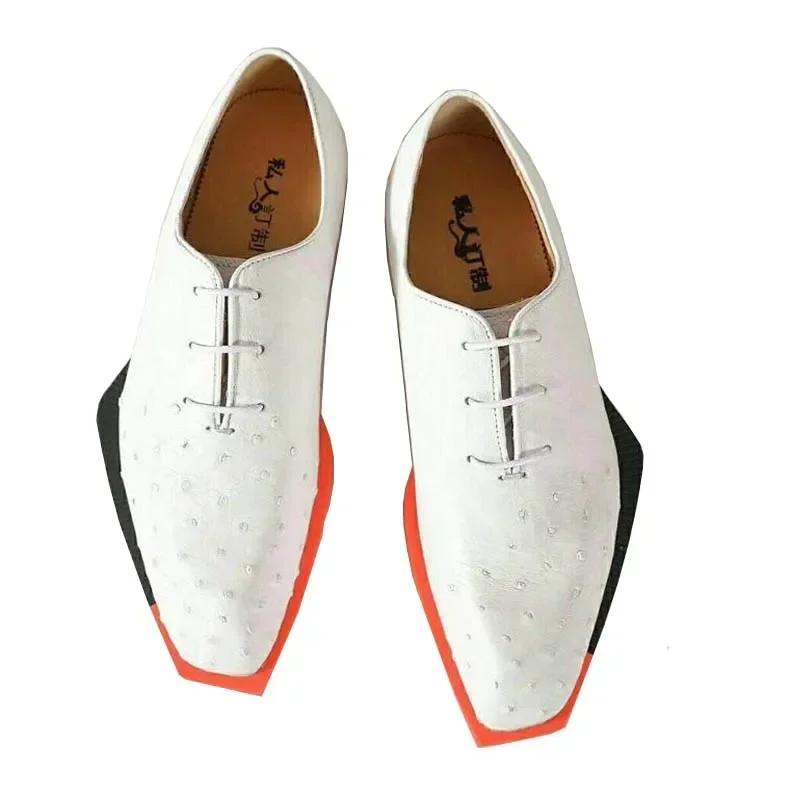 

Tianxin New Men Shoes Ostrich Leather Rubber Soles White