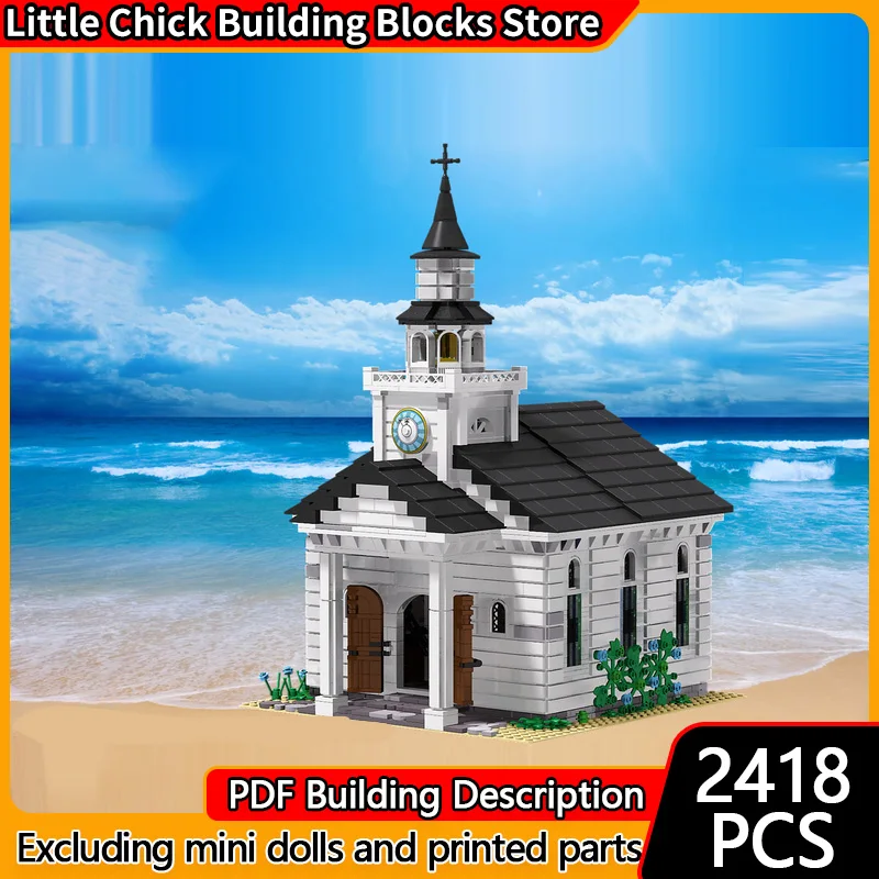 Street View Model MOC Building Bricks Coastal Village Small Church Modular Technology Children Holiday Gifts Assemble Toys Suit