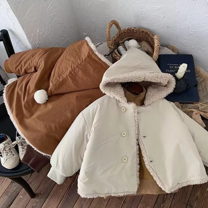 

Girls Coat 2025 Autumn and Winter New Children's Clothing Girls Baby Fashion Thickened Cotton Wool Coat Casual Simple Daily