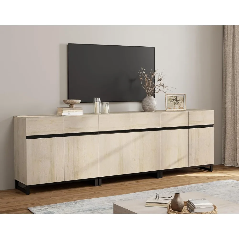 Modern TV Stand for TVs up to 110 inch, 3 in 1 Wood Entertainment Center TV Console Table with Adjustable Shelves