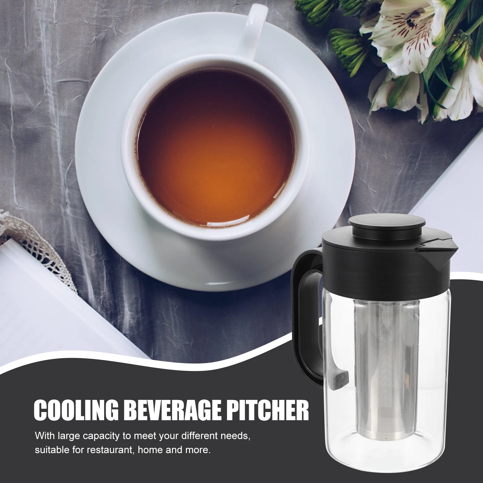 

Glass Pitcher High Temp Large Capacity Cooling Beverage Pitcher Stainless Steel Filter Tea Pot for Home Party Water