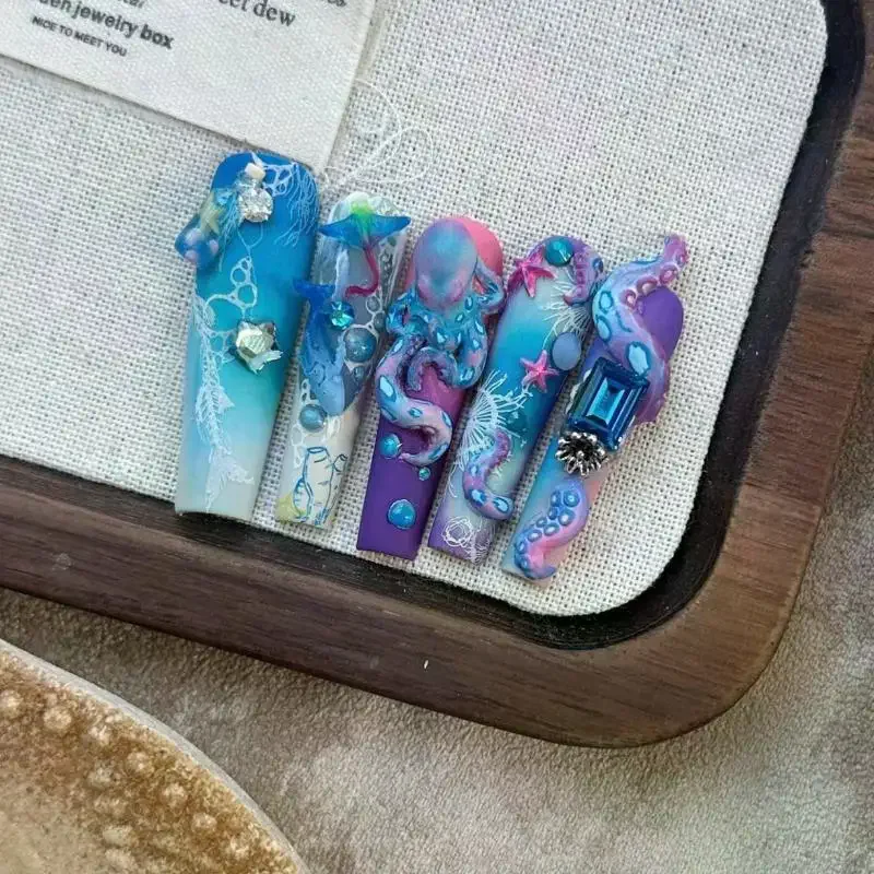 Molde de unha 3d, anel azul do mar profundo, estênceis de estampagem de polvo, esmalte em gel uv, molde de arte, ferramenta de escultura em silicone, design diy, charme de unha