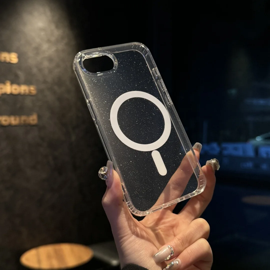 ブリンブリングリッター Magsafe ケース iPhone 16e 透明アクリル磁気ワイヤレス充電カバー iPhone16 E i16e SE 4 カバー