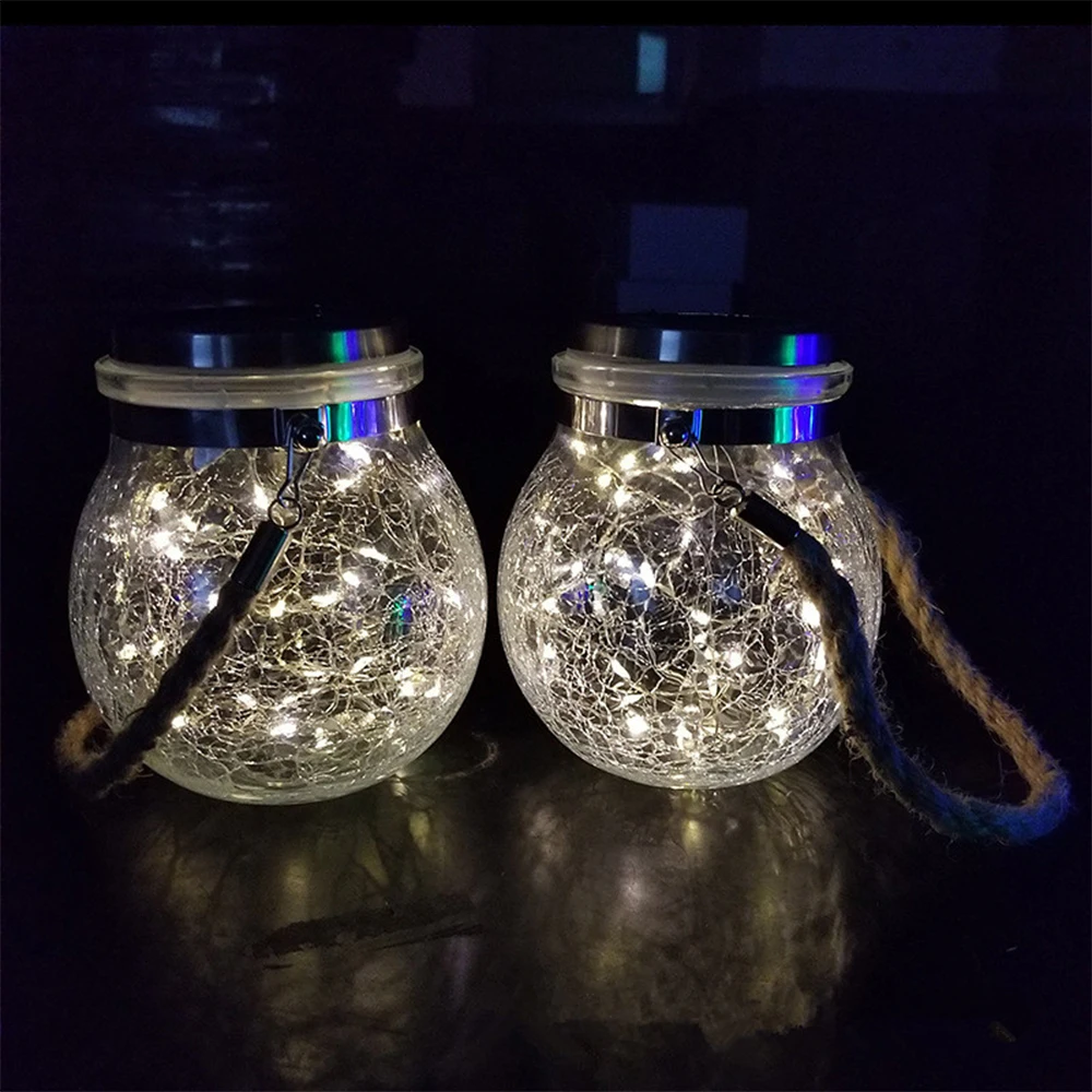 30 LEDs Solar Night Light Crack Ball Glass Jar Wishing Lamp Outdoor Garden Tree Decoration Light