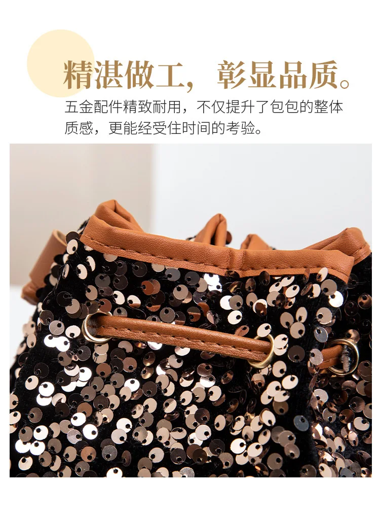 Neue Modische Vielseitige Handtasche mit Kordelzug, Schicke Mehrfarbige Pailletten-Schultertasche mit Großer Kapazität, Geldbörse und Umhängetasche – Detail 19