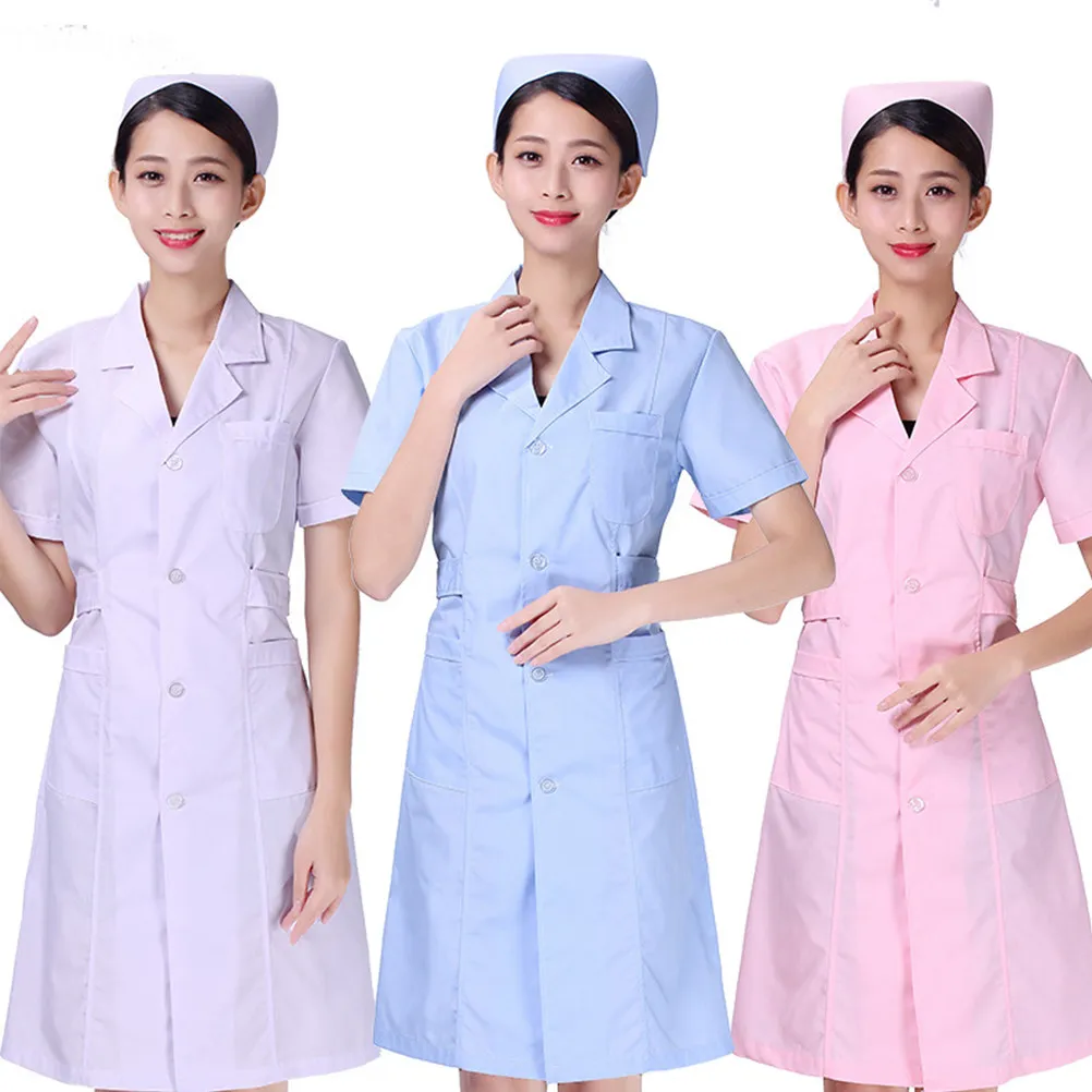 زي تمريض أزرق بأكمام قصيرة من القطن برقبة على شكل V، ملابس مستشفى خفيفة الوزن، معطف عمل للعيادات والمختبرات وصالونات التجميل