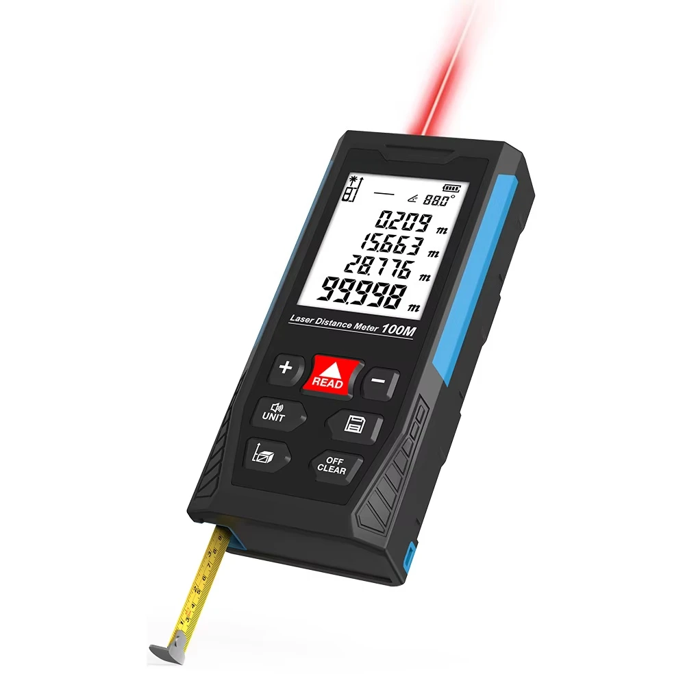 Digital Rangfinder 2 in 1 Laser Distance Meter with Tape Measure Self Calibration 100 Set Data Storage Laser Range Finder