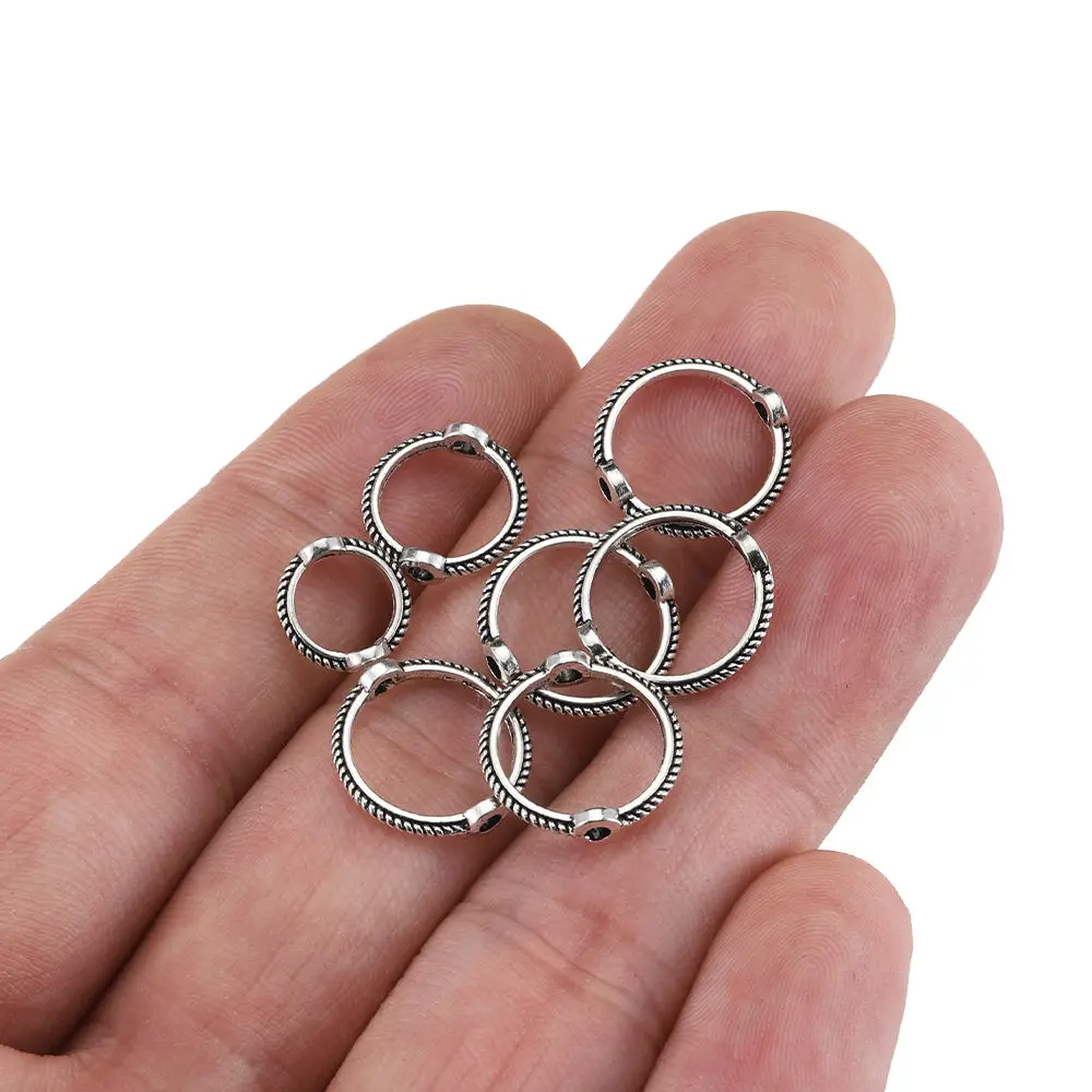 Metalowy pierścień do owijania koralików Antyczna okrągła ramka Owinięty koralik Łącząca bransoletka DIY Tworzenie biżuterii Obrączki z koralików z podwójnym otworem — zdjęcie 6