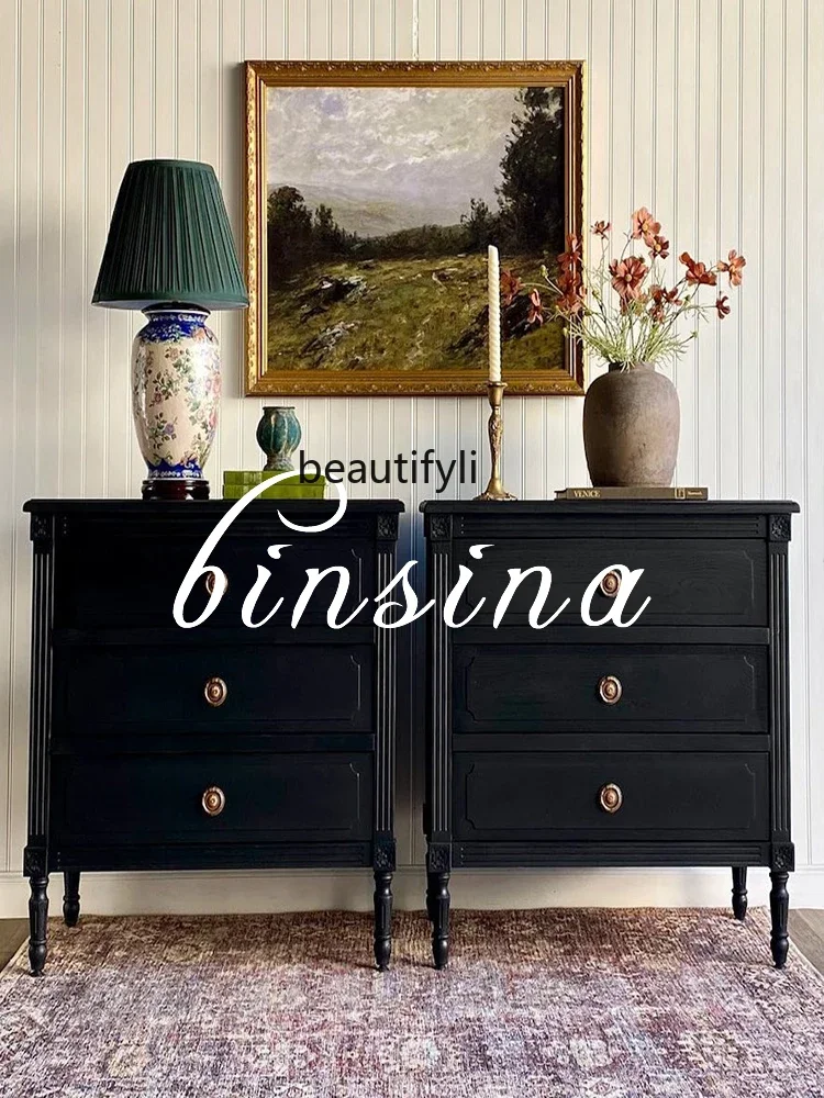 

] Black Retro Bedside/Bedroom Bedside Cabinet Retro Storage Cabinet