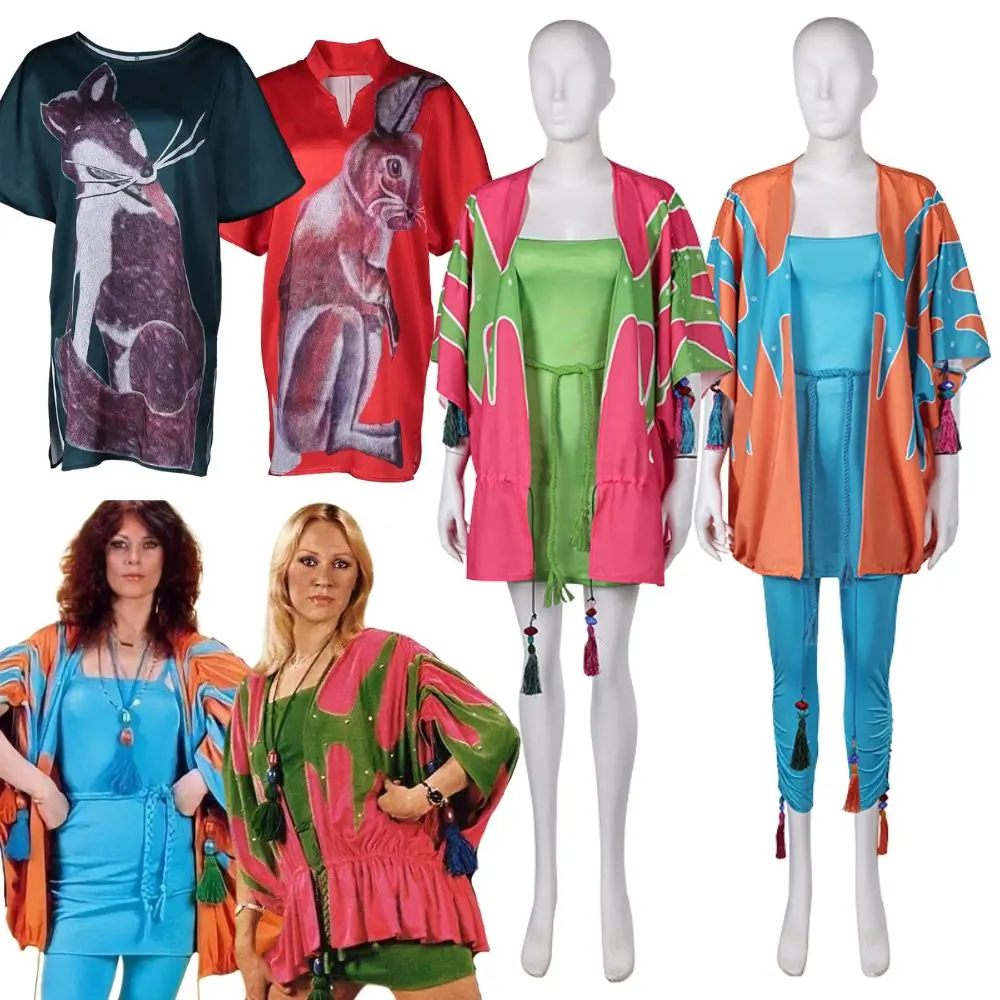 ABBA Costume Fantasy Anni-Frid Agnetha Cosplay Cat Dress Disguise for Women Girls ABBA 70s 80s Costume Halloween Carnival Suit