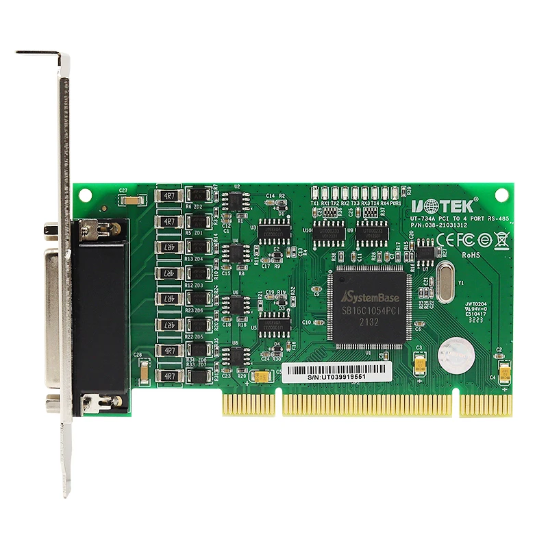 UOTEK 4 พอร์ตอุตสาหกรรม RS485 PCI Multi-Serial Card Adapter 600W Surge และ ± 15KV ESD DR44 หญิง UT-734A