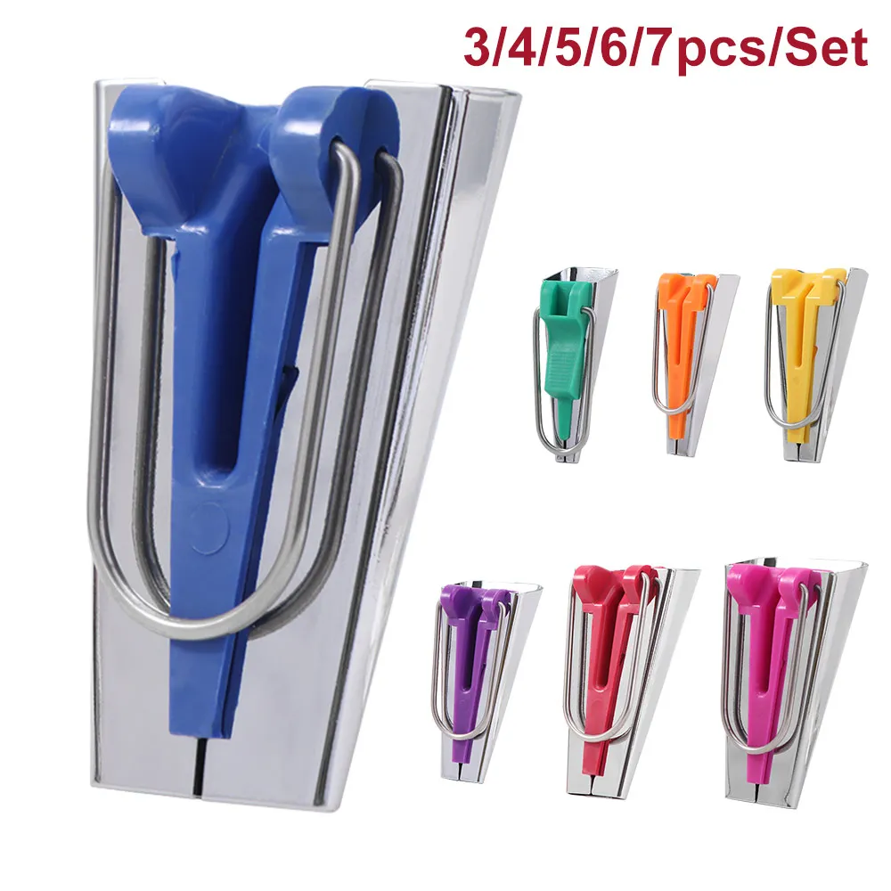 3/4/5/6/7Pcs 7 Sizes Bias Tape Maker Set with Edge Binding Roller Non-Slip Metal Hemming Guides Versatile Size Range Easy To Use