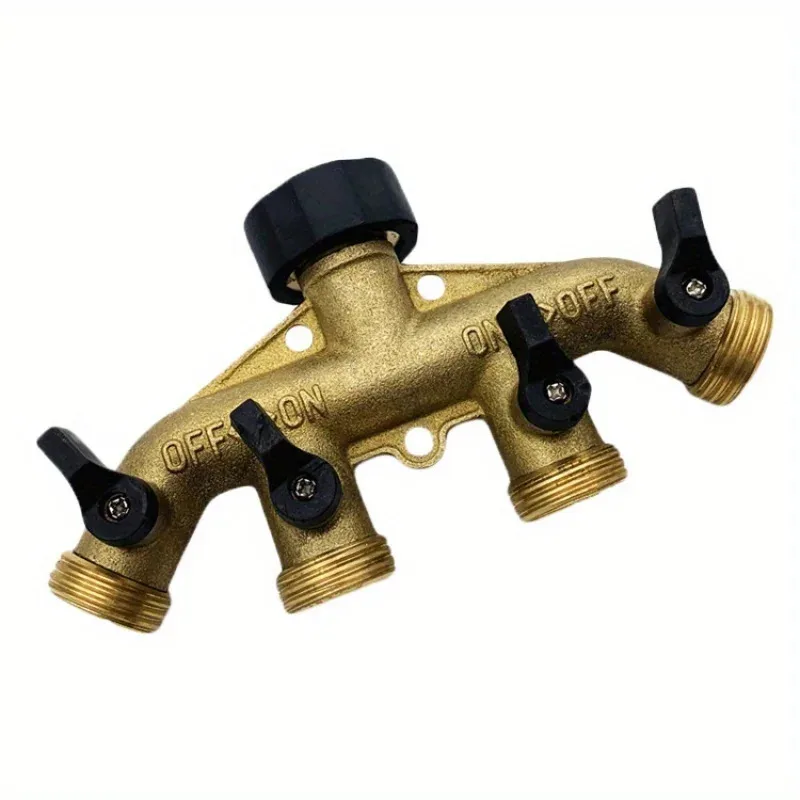 

Heavy Duty Brass 4-Way Hose Splitter (1 Set) - 3/4" Hose Connector, 4-Valve Spigot Adapter for Garden