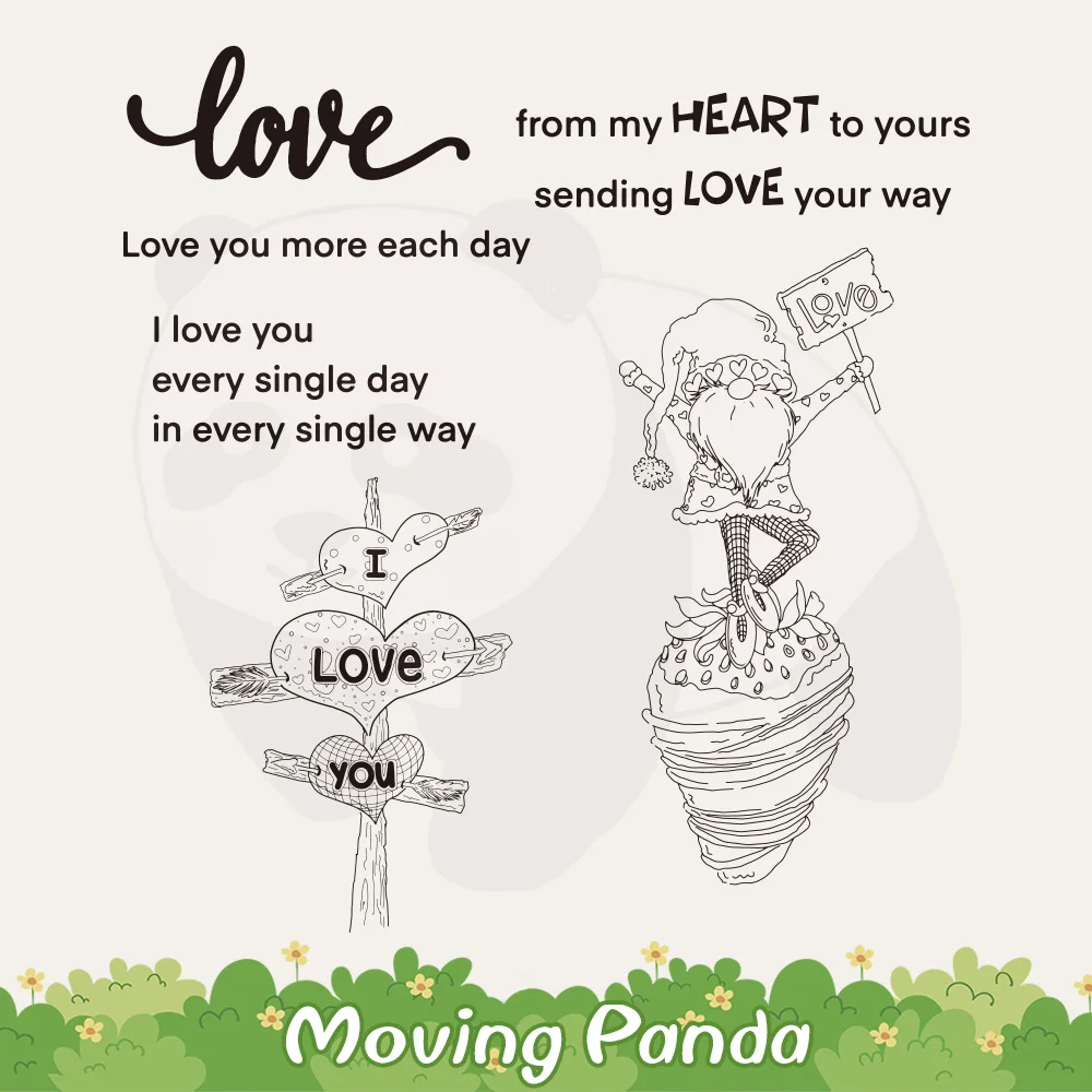 Cute Love Gnome And Strawberry Clear Stamps Metal Cutting Dies For Cards Decor Happy Valentine's Day DIY Scrapbooking Supplies