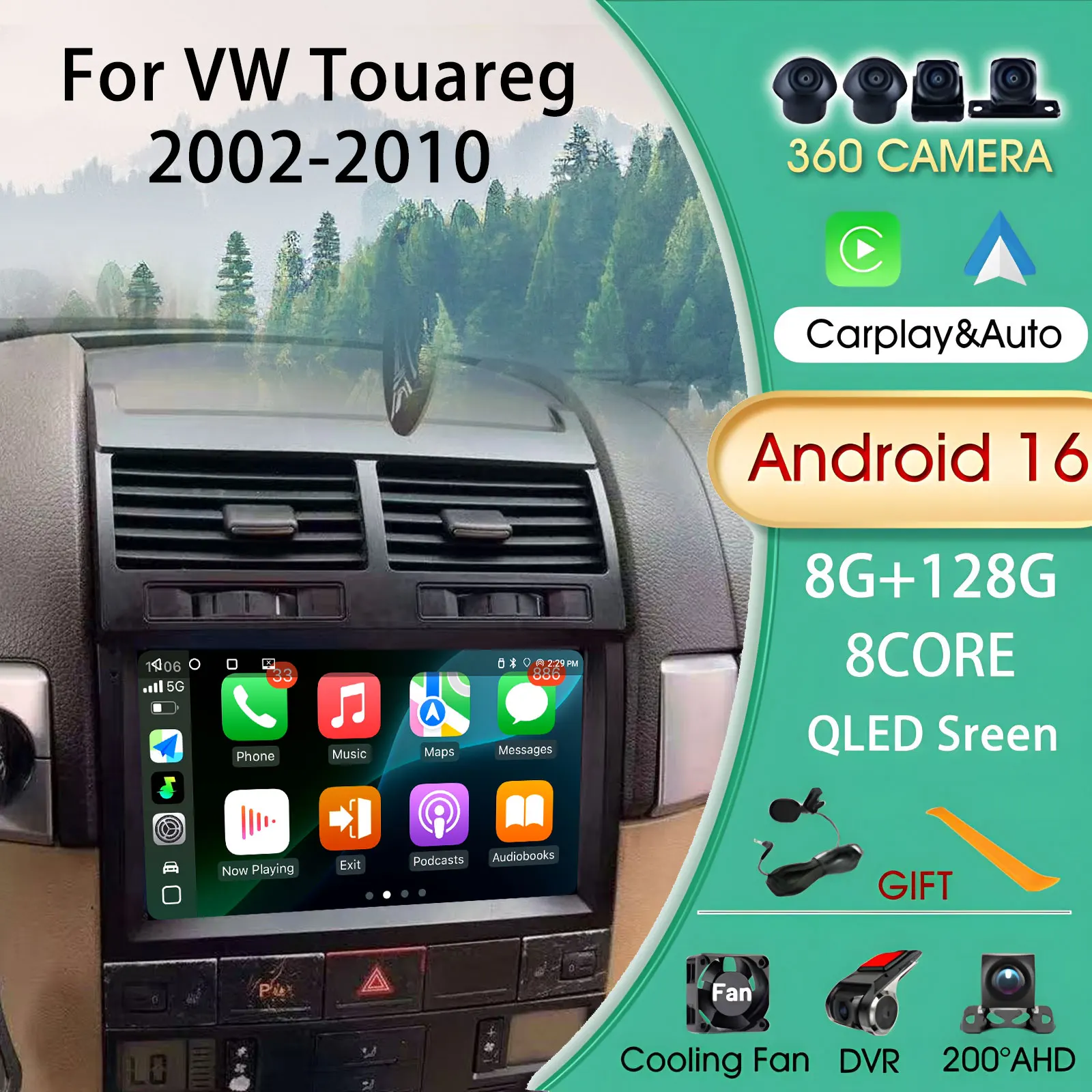 Car Radio For VW Volkswagen Touareg 2002-2010 Automotive Carplay Android Auto Wireless Autoradio FM Video Car Play Android 13