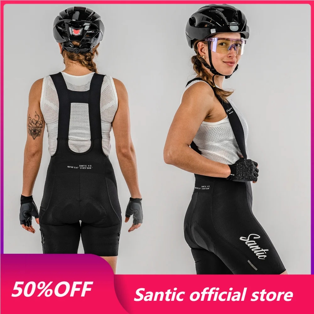 Santic Cycling Bib Shorts Women's Breathable Quick Dry Bib Shorts Italian Cushioned Cushion Cycling Shorts