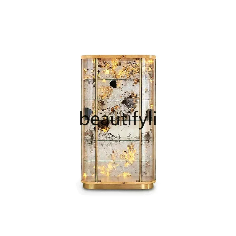 Z189  Light luxury high-grade glass multi-layer locker Modern household floor luxury stone double-door wine cabinet