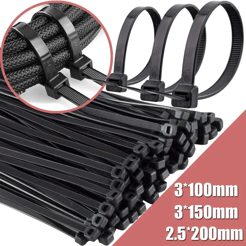 300/100PCS Self-locking Nylon Cable Tie Black White Plastic Cable Ties Zipper Type Wire Cable Fixing Ring Power Cord Organizer