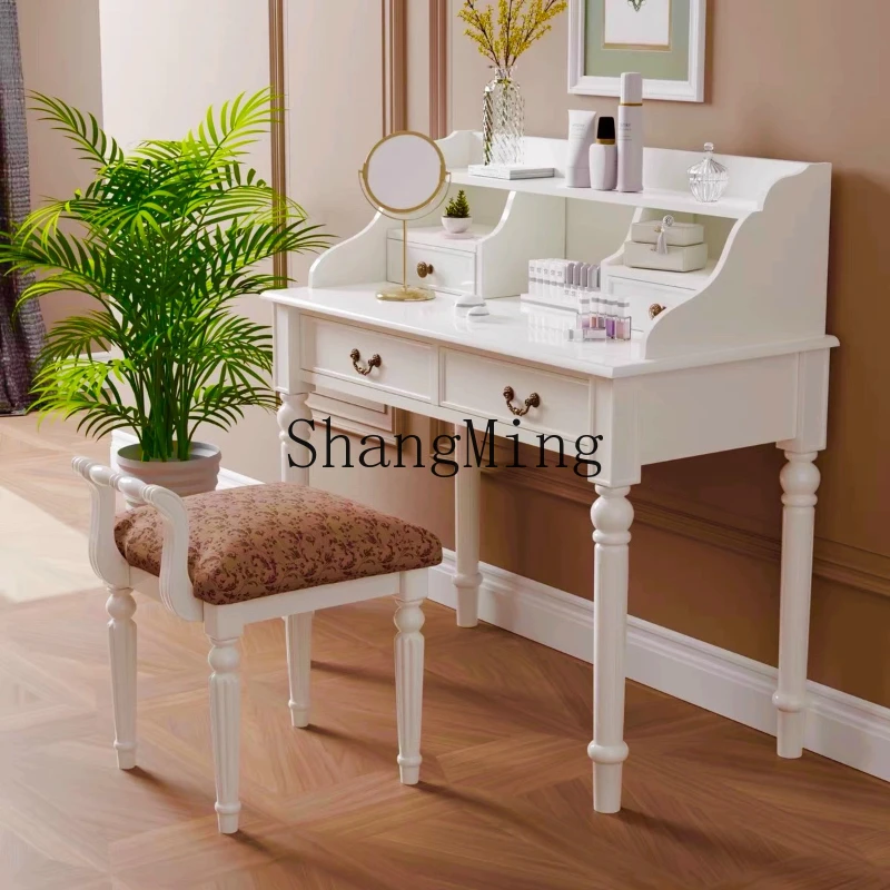 

ZYY solid wood bedroom modern simple white cream style dressing table with storage rack integrated table