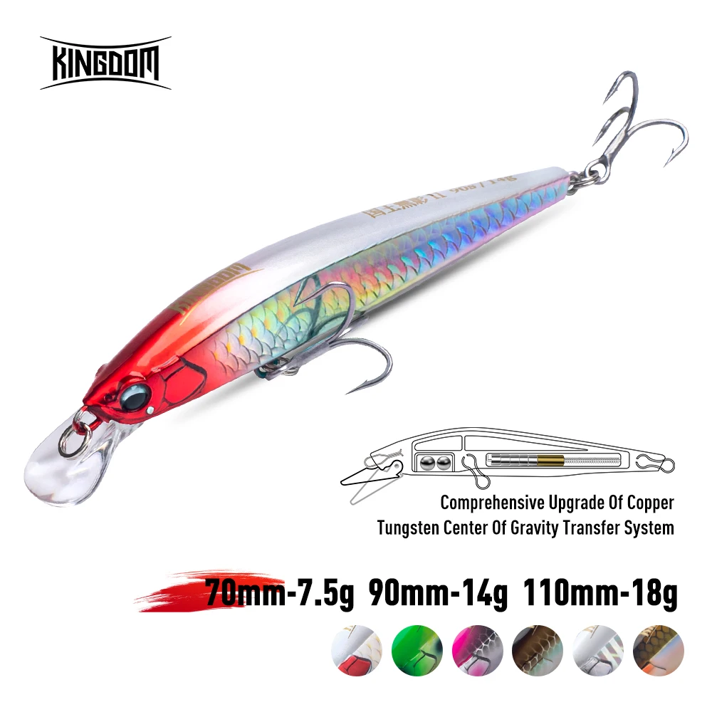 Kingdom Kingart-II-señuelo de pesca de pececillo hundido, 7,5g, 14g, 18g, 70mm, 90mm, 110mm de fundición larga, Jerkbaits artificiales, cebo duro, lubina