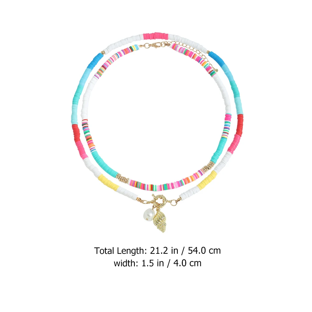 

2pcs Sweet Polymer Clay Shell Necklace Women Clavicle Chain Choker Beach Summer Fashion Durable Skin-Friendly Costume for Girls