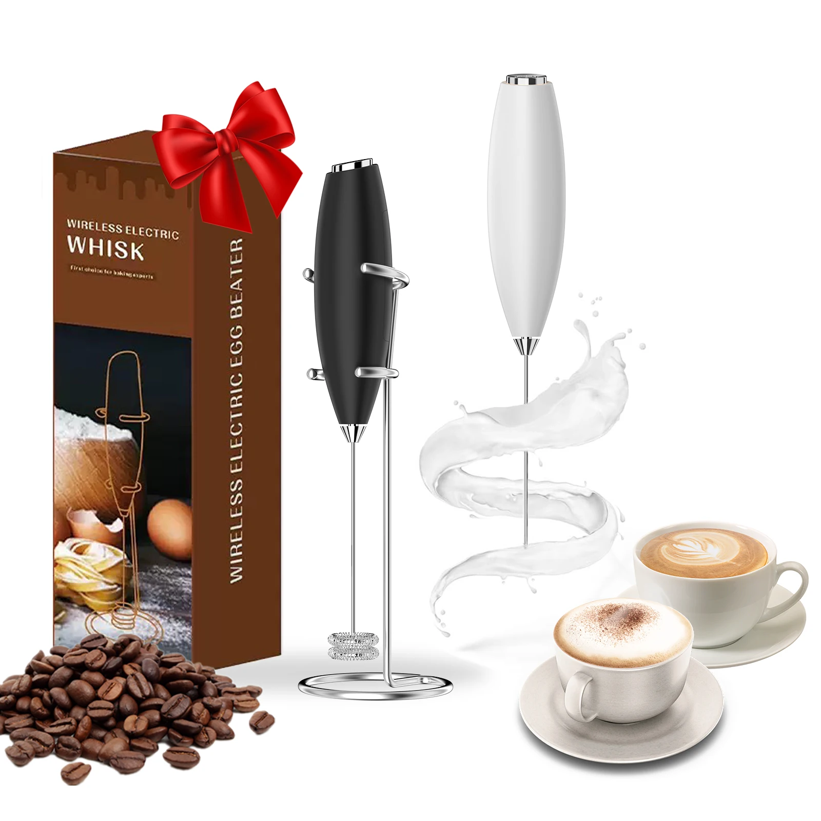 رغوة الحليب الكهربائية المحمولة مع خفاقة من الفولاذ المقاوم للصدأ قابلة للفصل مناسبة لخلط قهوة الحليب والمشروبات المختلفة