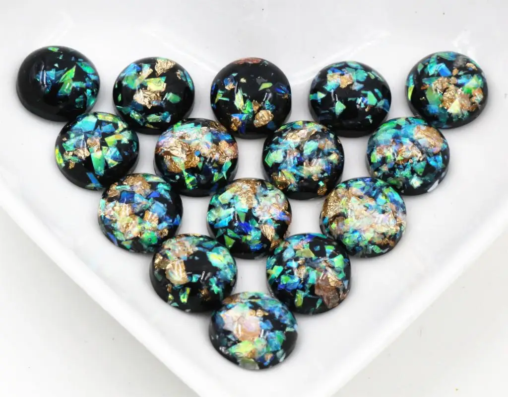 New Fashion 40pcs 8mm 10mm 12mm Black Colors Built-in metal foil Flat back Resin Cabochons Cameo