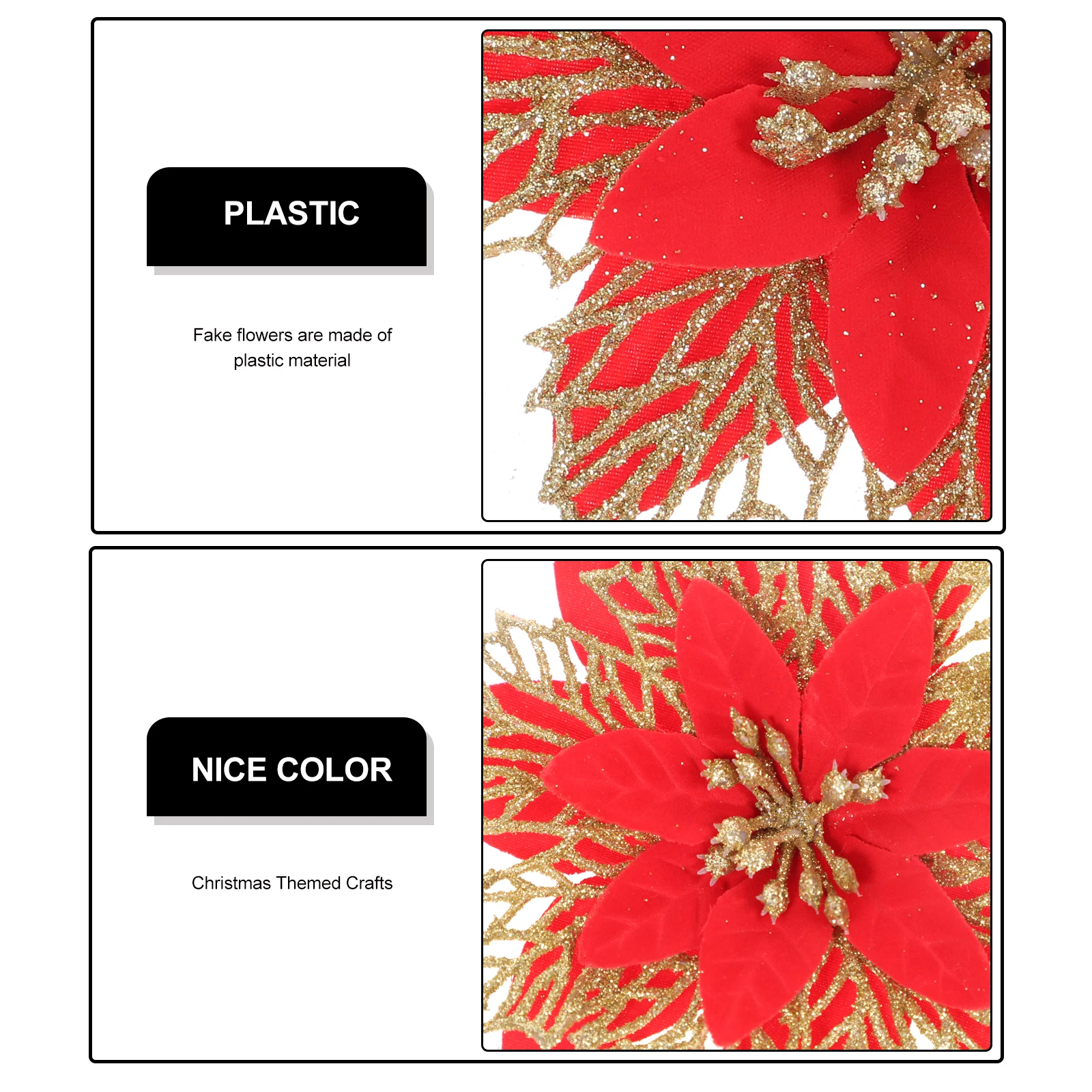 

6 Pcs Christmas Artificial Flowers Plastic Green Xmas Tree nament Red Decorative Bedroom Wreath Craft Lightweight StorageFlowers