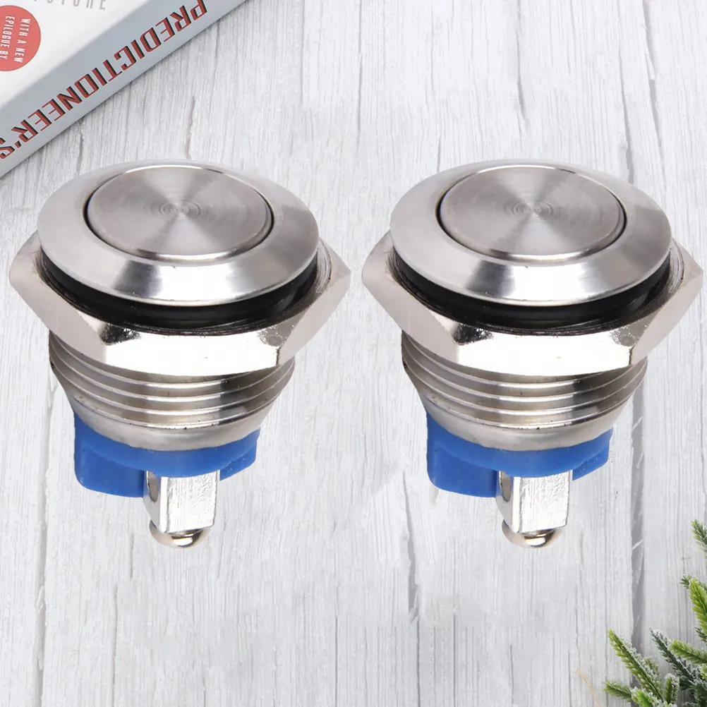 

2pcs 16Mm Momentary Push Button Switch Waterproof Stainless Steel For Car Boat Horn Doorbell Self-Resetting Metal On/Off Control