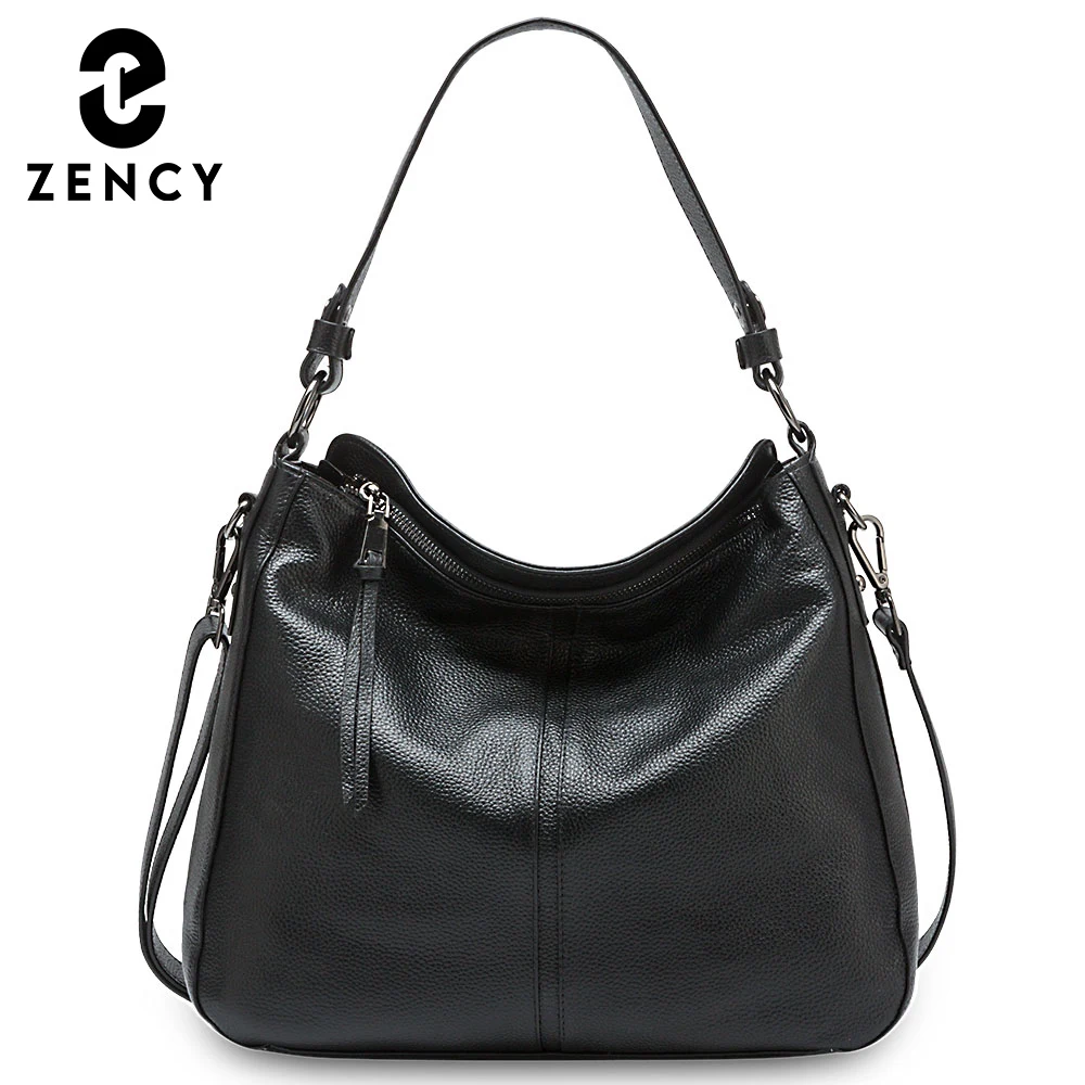 

Zency High Quality 100% Genuine Leather Women Shoulder Bag Soft Black Brown Hobo Bag Roomy Casual Tote Handbag Crossbody For Wor
