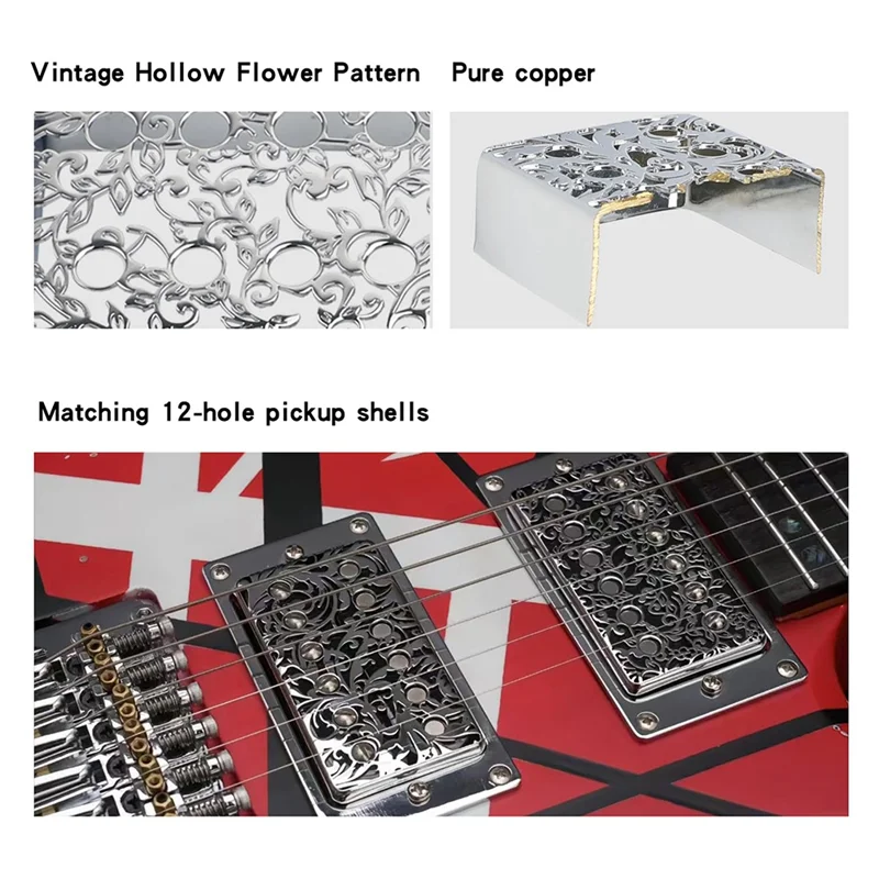 

A06F-Elegant Flower Pattern Metal Humbucker Covers 2 Pcs In Brass For Electric Guitar Pickup Protection