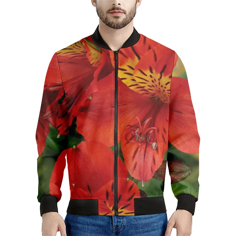 NONE Lilie Narzissen Blumenmuster Reißverschluss Jacke 3