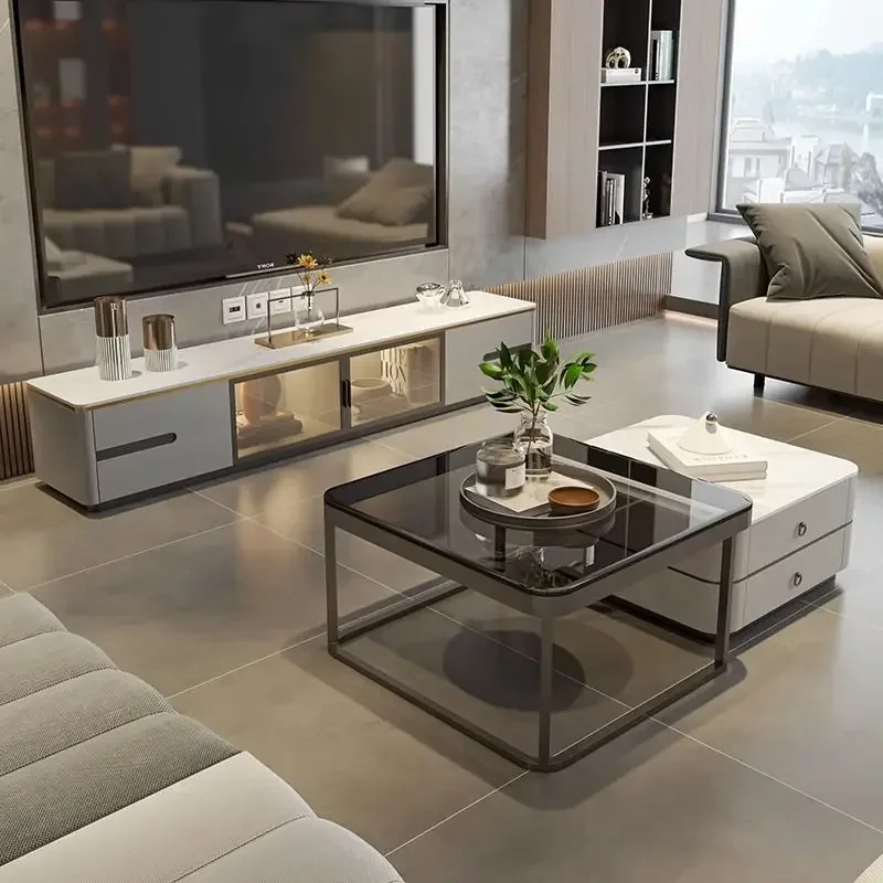 Luxury coffee table, modern and simple The Size Combination of the Small-sized Family, Rock Plate Glass