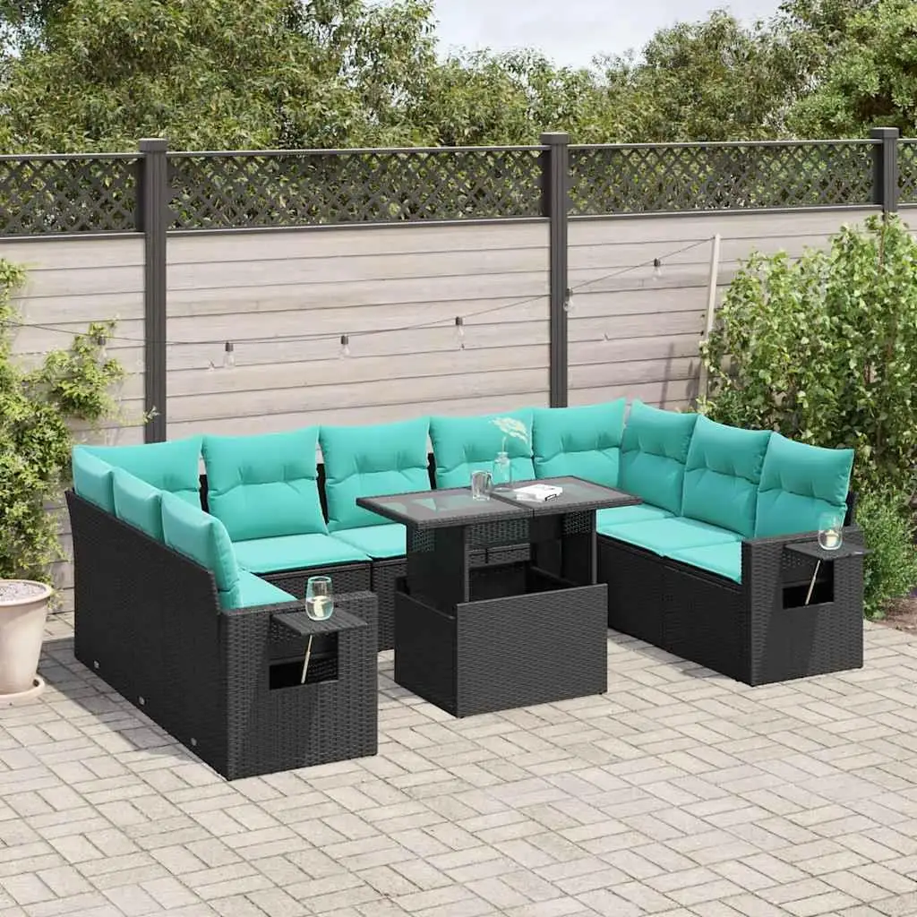 

10 Piece Outdoor Patio Sofa Set Black Rattan Wicker Cushions for Garden Backyard Furniture