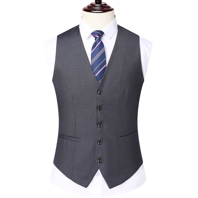 

High Quality Male Dress Suits Vest Casual Business Clothing Single Breasted Vests Coat Men's Gray Black Suit Waistcoat