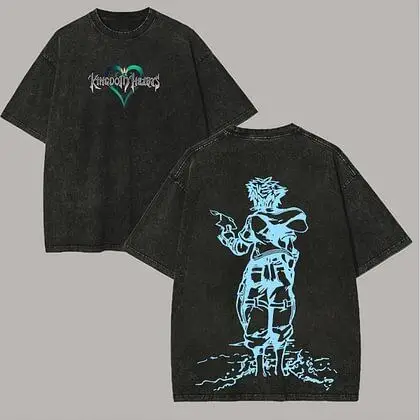 Camiseta Kingdom Hearts con efecto lavado, nuevo modelo 2026, ropa con personalidad, camisa para todo el año, ropa urbana, moderna, de alta calidad y suave.
