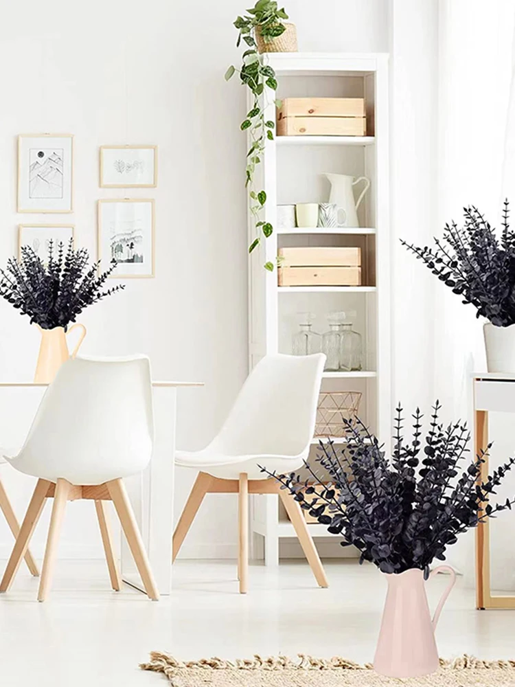 Tallos de eucalipto artificiales para decoración de primavera, ramas de eucalipto falsas con hojas falsas de 15 pulgadas, color negro, 20 piezas