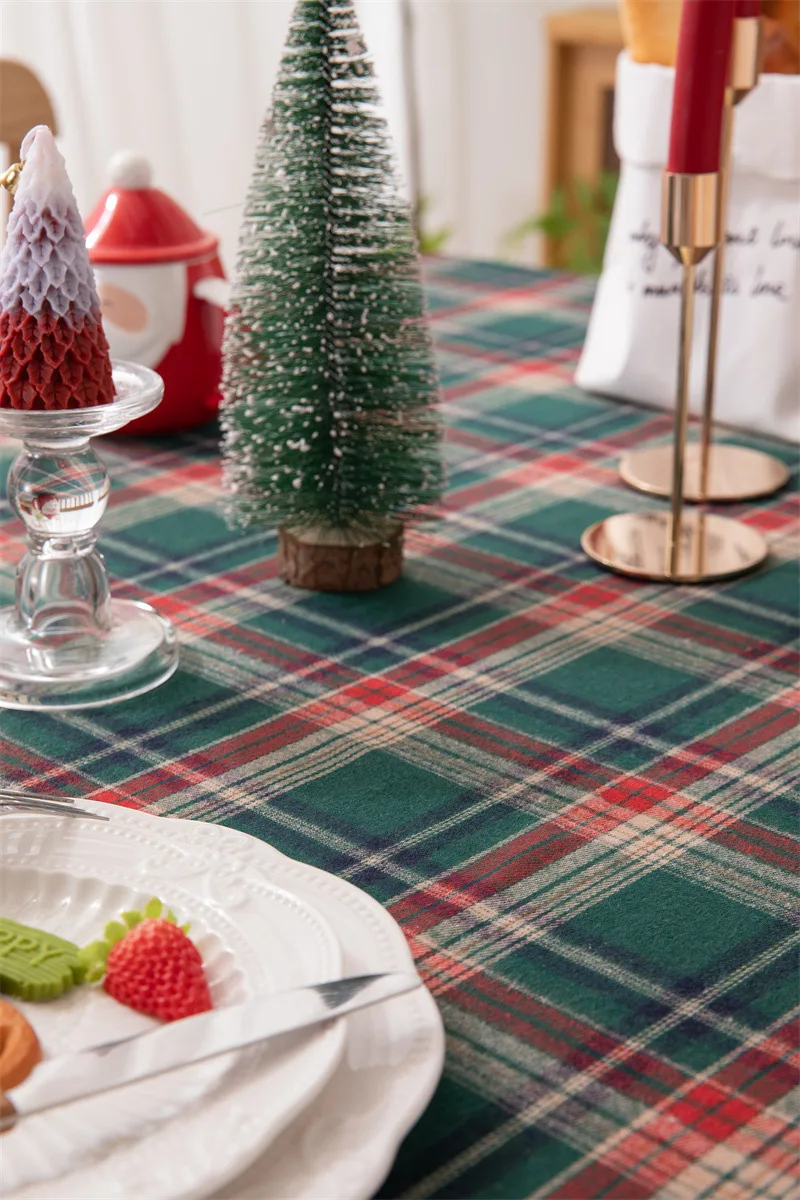Weihnachtsdekoration, runde Tischdecke, karierte Tischdecke für Neujahr, Familientreffen, Restaurant, Party, Abendessen, Heimdekoration – Detail 36