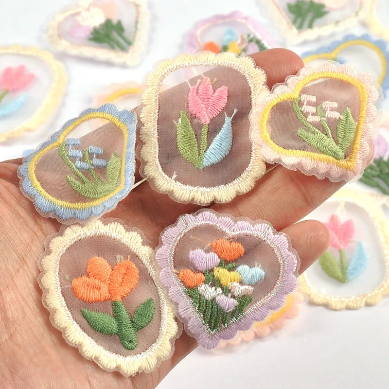 10pcs 4-4.9cm Creative Frame Flower Lace Edge Patch Embroidered Sewing Clothes Appliques Accessories DIY Craft Handmade Material