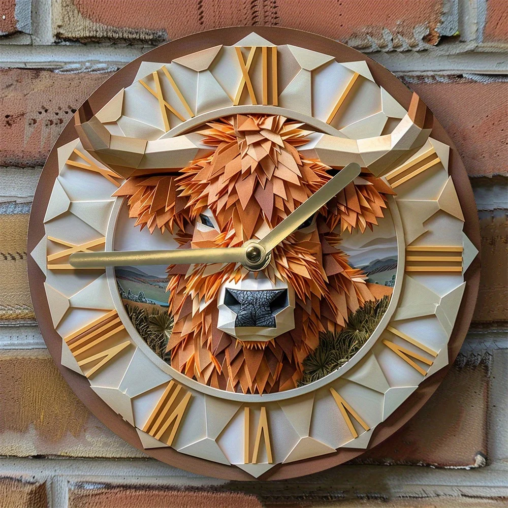 

Chic Highland Cow Silent Wall Clock - Aluminum, Perfect for Office & Graduation Gifts Wall Clock Modern Design