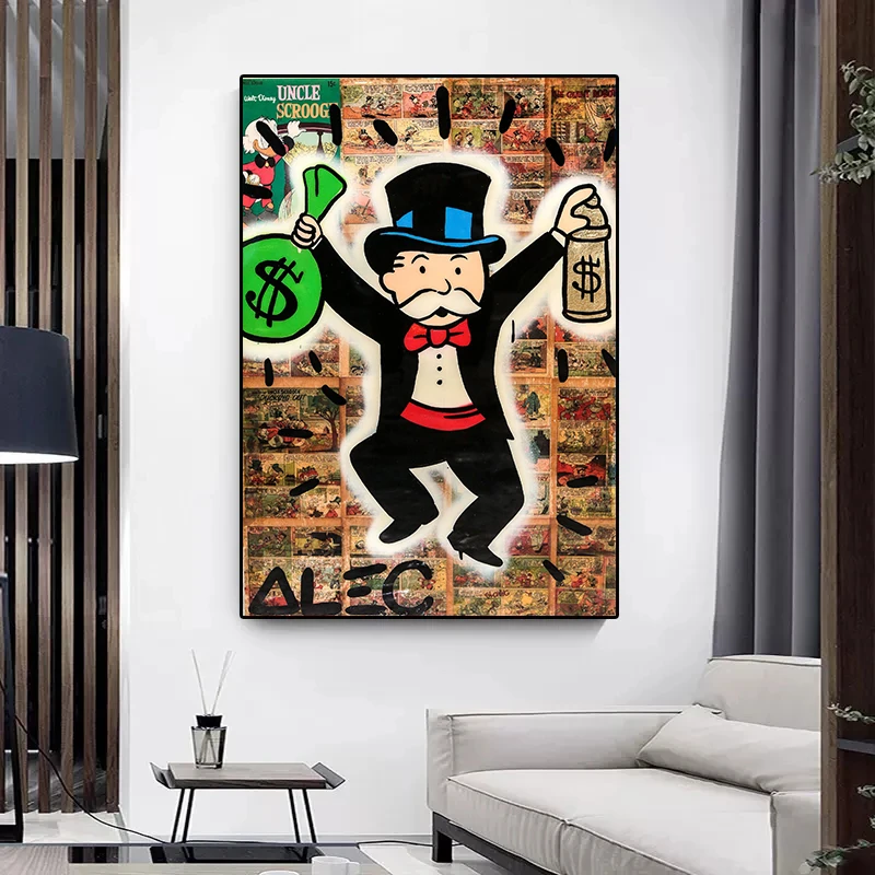 Graffiti Street Art Alec Monopoly Millionaire Money Canvas Painting Cartoon Wall Art Picture for Modern Living Room Home Decor