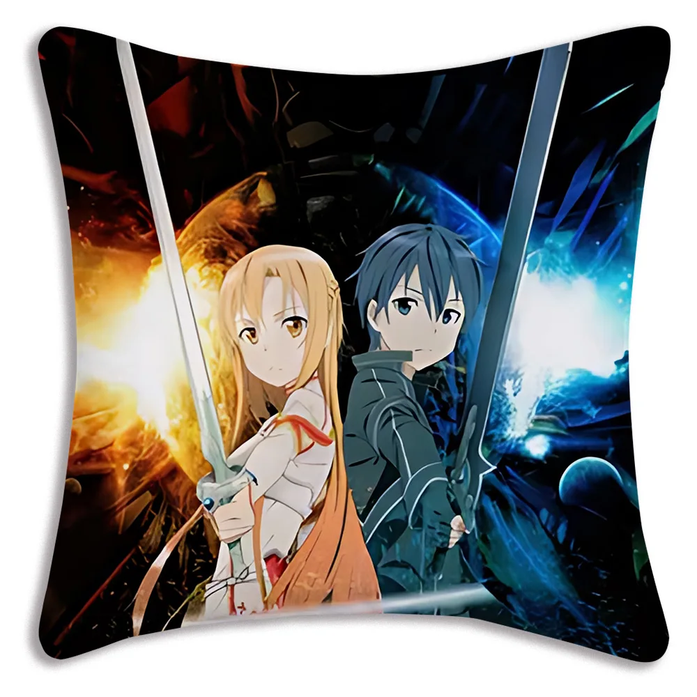 Japanese Anime Sword Art Online Pillow Covers Cartoon Sofa Decorative Home Double-sided Printing Short Plush Cute Cushion Cover