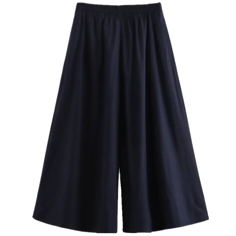 Лето 2024, женская повседневная широкая юбка с эластичной резинкой на талии, брюки, Новое поступление, универсальные, с высокой талией, обычные, тонкие, из другого материала