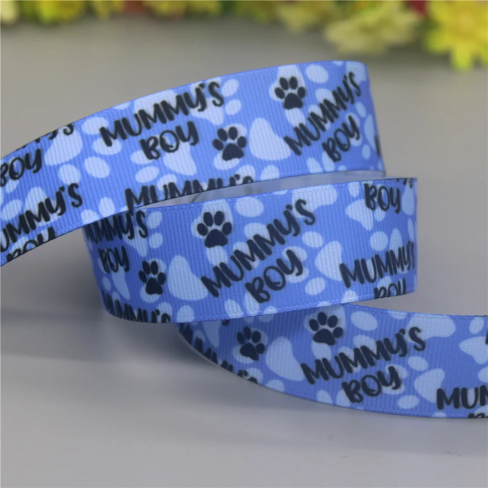 DUWES 50yards Mommy Daddy Dog Bone Printed Grosgrain Ribbon Accessories Material Headwear Decoration DIY Sewing Craft D2199