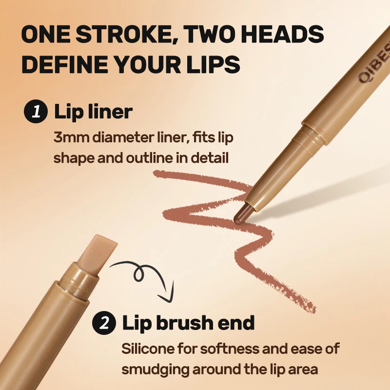 1 lápis labial 2 em 1, durável à prova d'água, fácil de colorir, sem desbotamento, adequado para todos os tipos de pele