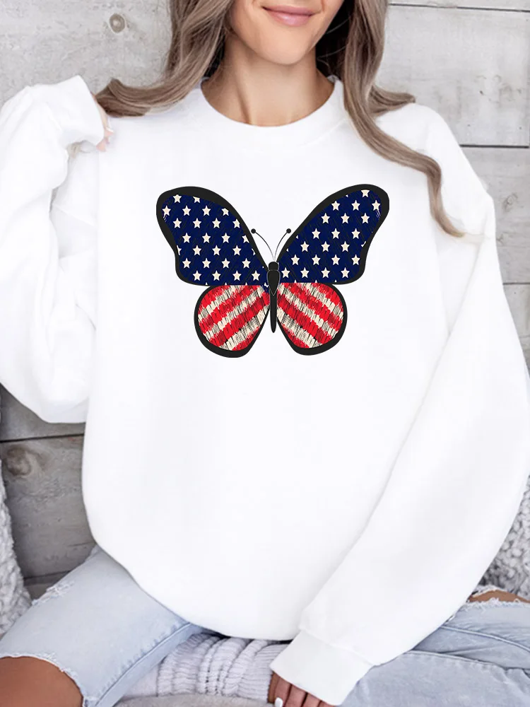 

Женская толстовка с принтом «Бабочка с флагом», повседневный пуловер с длинными рукавами, свободный крой, уличная одежда для осени и зимы