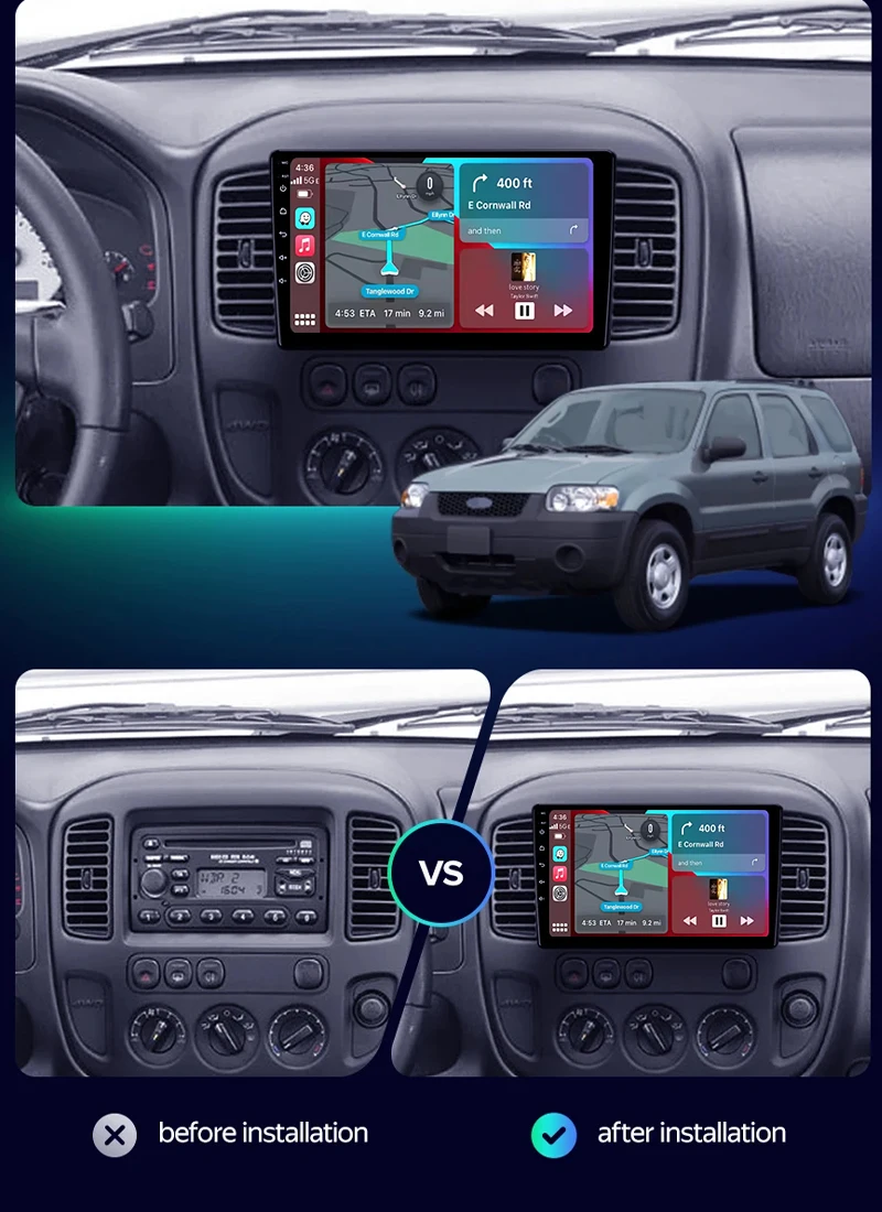 Android 16 CarPlay Auto For Ford Escape 1 2000 - 2007 Car Radio Multimedia Video Player Navigation Stereo GPS 4G WIFI DSP RDS