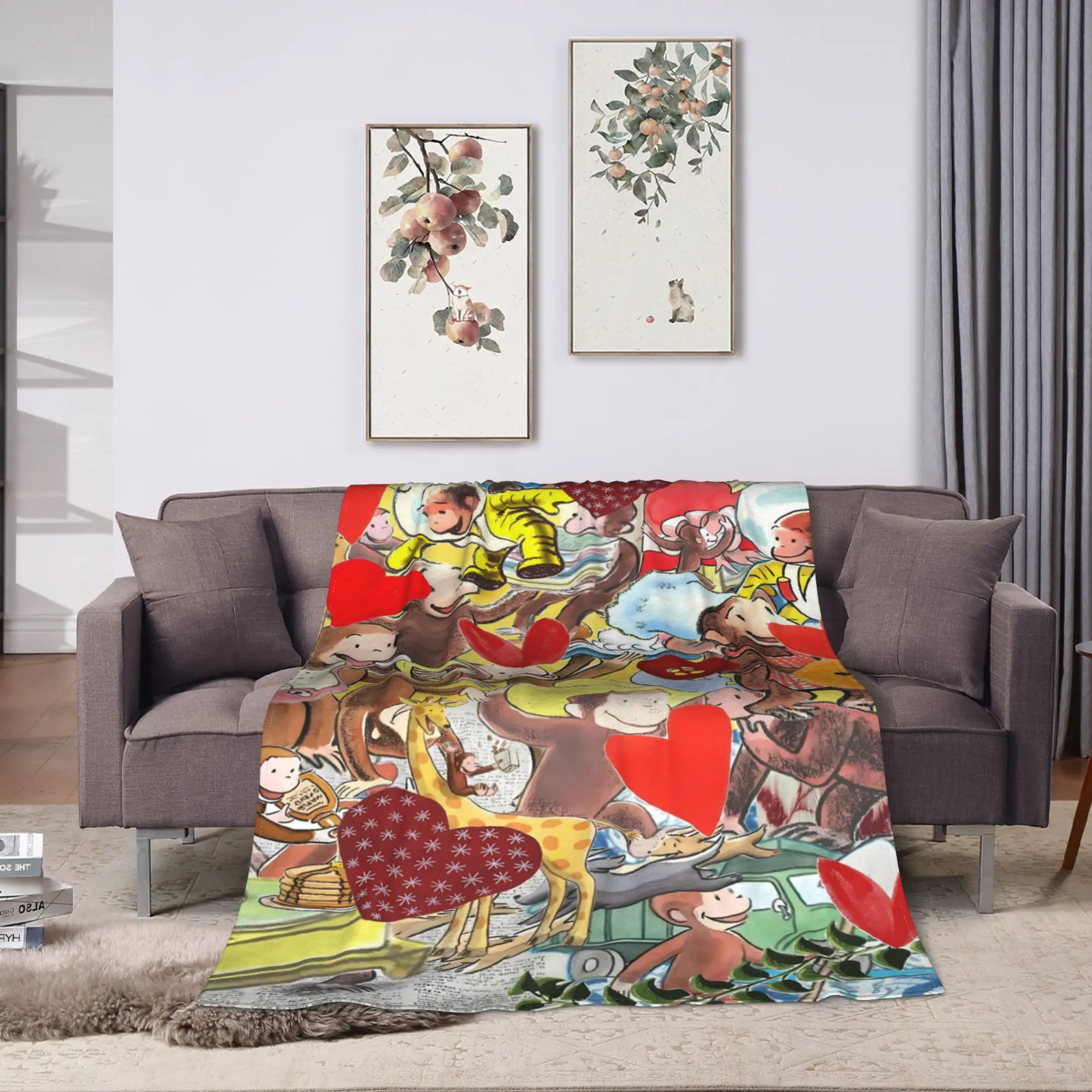 Curious George-s Warm Soft Blanket  Picnic Plush Throw Blanket Aesthetic Living Room Flannel Bedspread Sofa Bed Cover