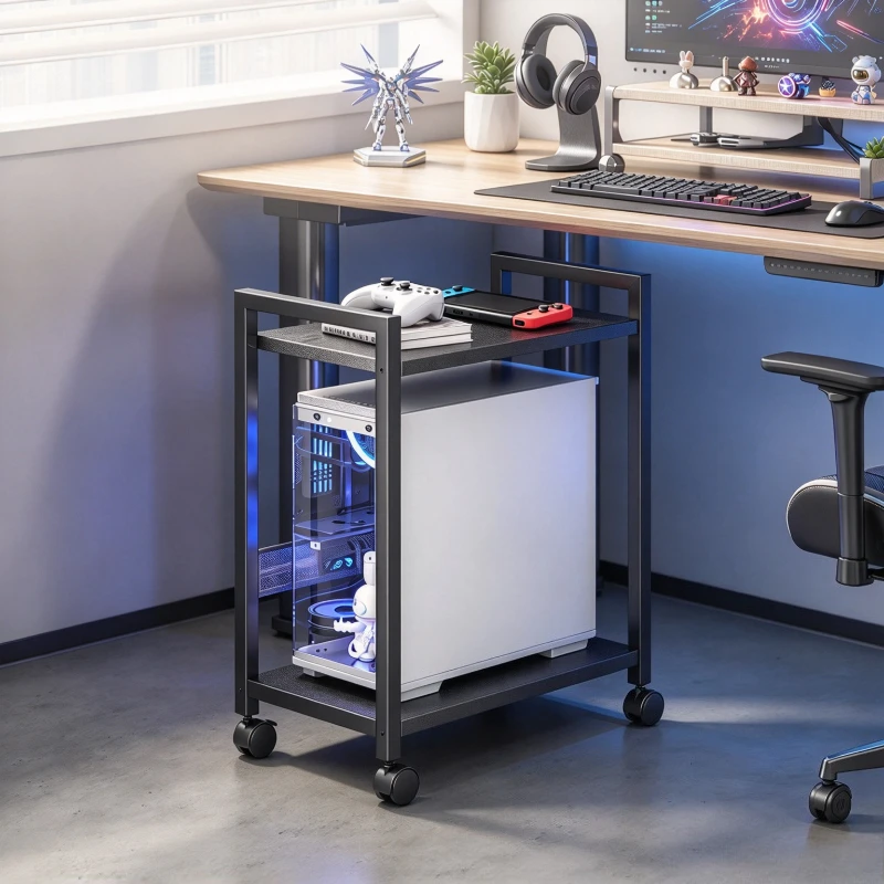 Rolling Computer Tower Stand Heavy Duty CPU Cart with Thick Carbon Steel Legs Rust Resistant Frame for Gaming Room or Garage