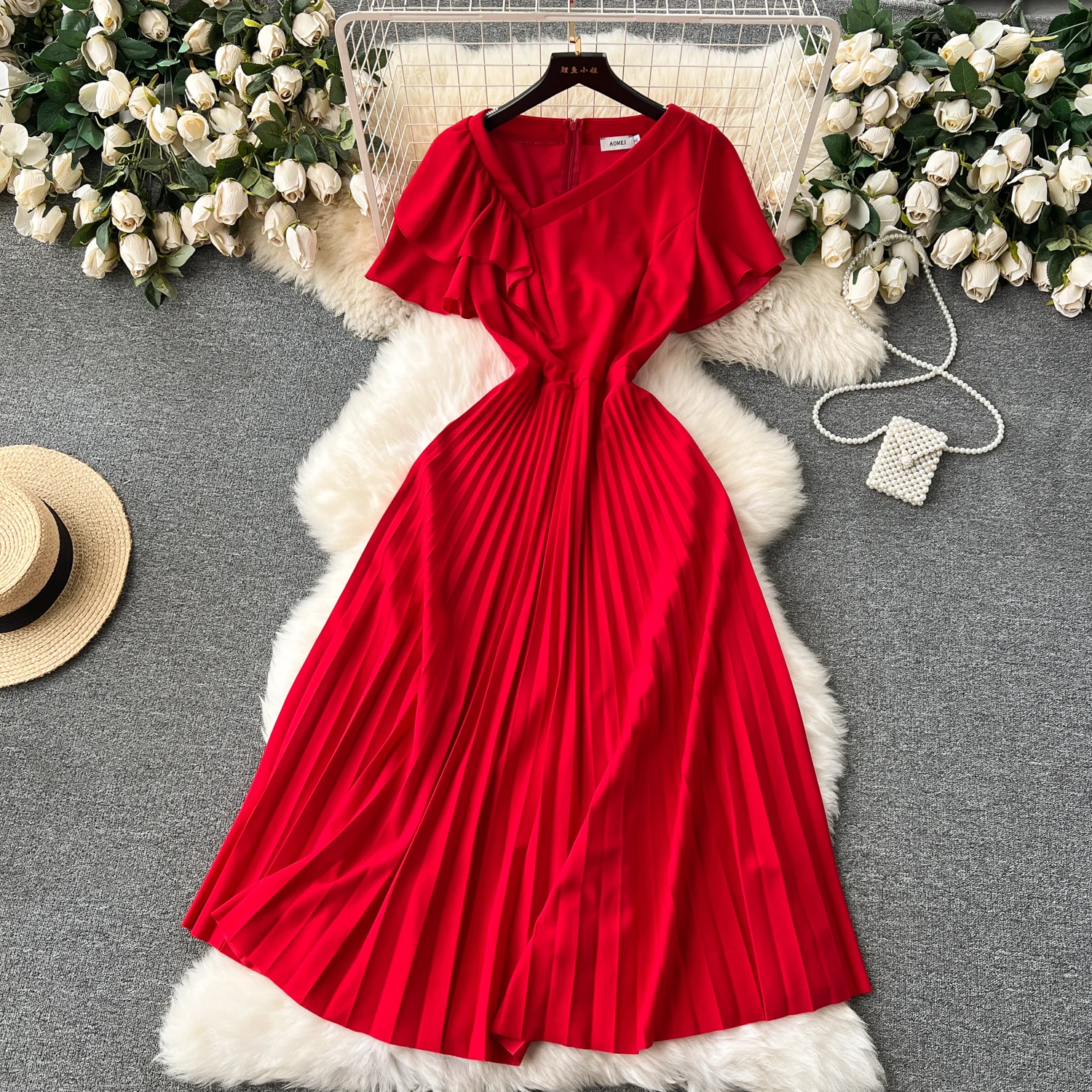 Chic vintage Manica a farfalla Colletto diagonale sottile Elegante Fata moda coreana Boho Vestito estivo abbigliamento donna Abito lungo